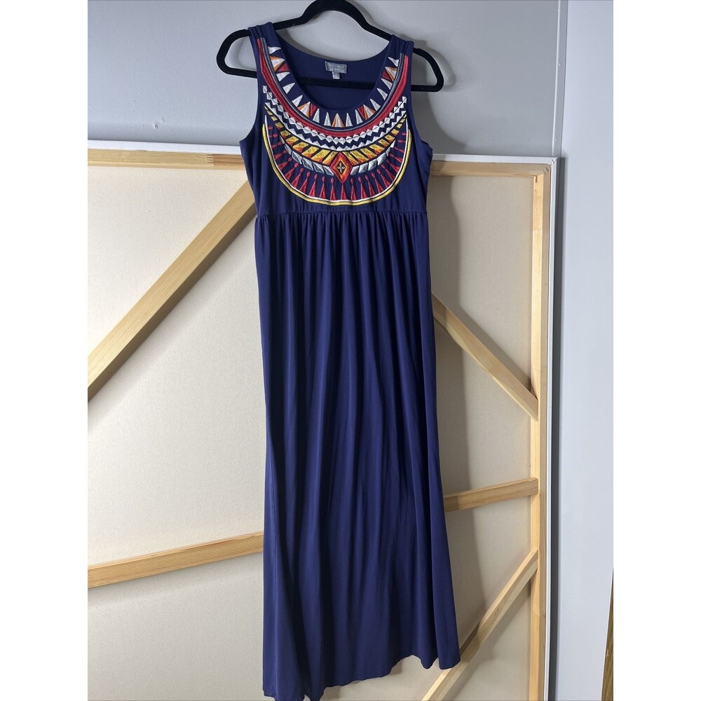 Octavia Maternity Maxi Dress Pockets Blue Small S Embroidery Colorful Boho Mom